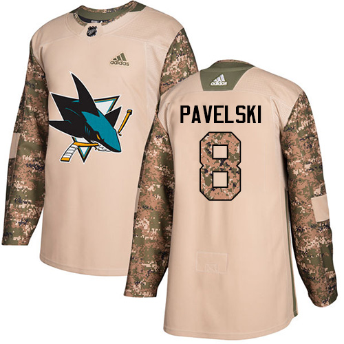 Adidas Sharks #8 Joe Pavelski Camo Authentic Veterans Day Stitched NHL Jersey